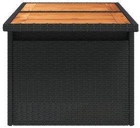 fekete polyrattan és akácfa kerti asztal 100 x 55 x 73 cm