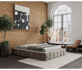 Bézs kárpitozott ágyneműtartós franciaágy ágyráccsal 200x200 cm Aruba L – Maison de Rêve