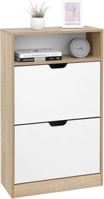 Cipős szekrény, három polcos cipőtartó 2 ajtóval fehér-natúr