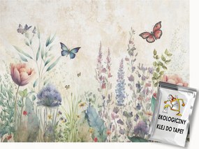 Fotótapéta Flizelina Természet Rét Kert Színes Virágok Pillangók 250x175 ragasztó