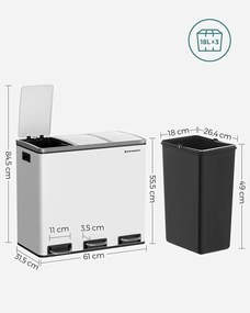 Szelektív szemeteskuka 3x18L, fehér