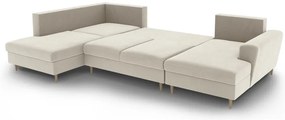 Bézs bársony kinyitható tárolóhelyes sarokkanapé (bal oldali-U alakú) Kyoto – Cosmopolitan Design