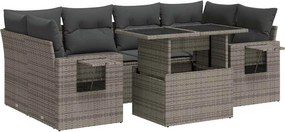 vidaXL 7 részes szürke polyrattan kerti ülőgarnitúra párnákkal