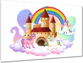 Vászonkép 90x60 Mesebeli kastély és unikornisok