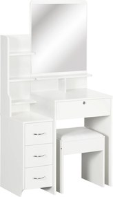 HOMCOM Sminkasztal Székkel és Tükrökkel, Sminkasztal 4 Fiókkal, 4 Tárolórekesszel, Modern Stílusban, 80x38x143 cm Fehér | Aosom