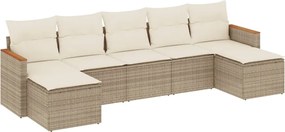 vidaXL 7 részes bézs polyrattan kerti ülőgarnitúra párnákkal