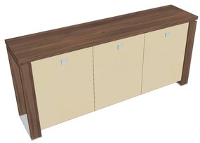 Verno+ alacsony szekrény 200 x 46 x 90 cm, üvegajtó, dió / vanília
