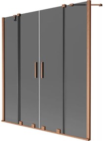 Mexen Velar Duo, 2 szárnyas eltolható kádparaván 140 x 150 cm, 8mm szürke üveg, rézmatt, 896-140-000-42-65