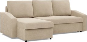 Zeus sarokkanapé, 2 ágyneműtartóval, döntött kartámasz, kordbársony, univerzális oldal, hab töltet, bézs