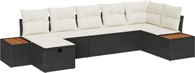 vidaXL Kerti Kanapé Szett párnával 7 pcs Fekete Poli rattan