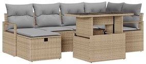 vidaXL Kerti Kanapé Szett párnával tárolóval 7 pcs Bézs Poli rattan