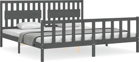 vidaXL szürke tömör fa ágykeret fejtámlával 200 x 200 cm