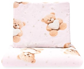 Kétoldalas együttes Velvet és pamut New Baby babakocsiba Love Teddy Bear pink