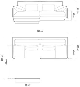 Bézs bársony sarokkanapé (bal oldali-heverő résszel) Torino – Micadoni