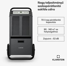 Klarstein DuraDry 70L páramentesítő, 70 l/nap, 90-140 m², rozsdamentes acél, mobil, 450 m³/h