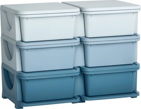 HOMCOM Gyerek Fiókos Szekrény Tároló Hellyel Színes Játék Szervező Játék Ládával Hat Szint a Gyerekszobához 3-6 Éves Gyerekbútor Kék 75 x 37 x 56,5 cm