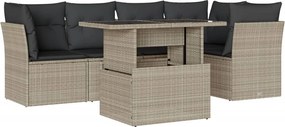 vidaXL 6 részes világosszürke polyrattan kerti ülőgarnitúra párnákkal