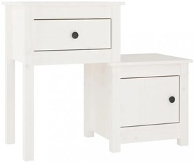 2 darab fehér tömör fenyőfa éjjeliszekrény 79,5 x 38 x 65,5 cm