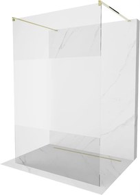 Mexen Kioto, átmenő zuhanyparaván 140 x 200 cm, 8mm átlátszó / jegesedés üveg, 2x arany stabilizáló távtartó, 800-140-002-50-35