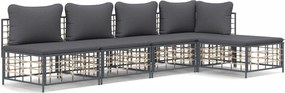 vidaXL 5 részes antracitszürke polyrattan kerti ülőgarnitúra párnákkal