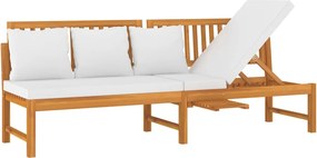 vidaXL tömör akácfa kanapé krémszínű párnákkal 200 x 60 x 75 cm