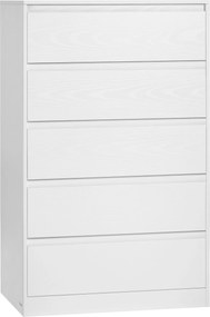 KAILYN kollekció - Modern komód, hófehér fiókos szekrény 5 fiókkal, 40 x 60 x 97,4 cm