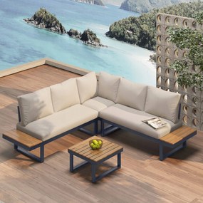 Kerti bútor szett Sarokkanapé+dohányzóasztal Állítható Fém Bézs