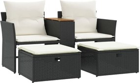 vidaXL 2 személyes fekete polyrattan kerti kanapé zsámollyal