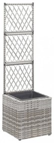 szürke rácsos polyrattan virágtartó 1 kaspóval 30 x 30 x 107 cm