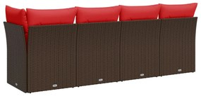 4 személyes barna polyrattan kerti kanapé párnákkal