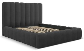 Antracitszürke kárpitozott ágyneműtartós franciaágy ágyráccsal 180x200 cm Kelp – Micadoni Home