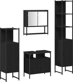 vidaXL Fürdőszoba bútor szett polcokkal 4 pcs Fekete tölgy Faanyag
