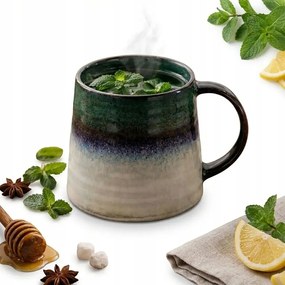Nagy Kerámia Bögre 400 ml Kávés Tea Csokoládé Zöld-szürke Ø 9 CM