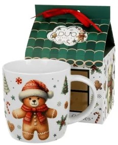 Karácsonyi porcelán bögre mézeskalács macis házikó díszcsomagolásban 400 ml