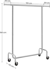 Gurulós ruhaállvány, ezüst 110-150x45x160cm
