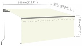 krémszínű LED-es kézzel kihúzható napellenző redőnnyel 3x2,5 m