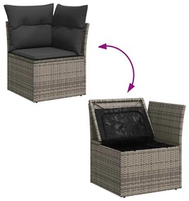 11 részes szürke polyrattan akácfa kerti ülőgarnitúra párnákkal