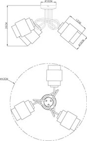 Globo 15560-3DC Mennyezeti lámpa, fém matt fekete, fém matt bronz színű, borostyánszínű üveg, ø: 430mm, M: 260mm, 3x E27 40W 230V izzók nélkül