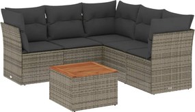 vidaXL 6 részes szürke polyrattan kerti ülőgarnitúra párnákkal