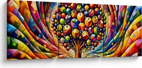 Kép – Színes fa almákkal (órával) (90x30 cm)