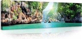 Vászonkép 145x45 Trópusok öböl sziklák tenger nap egzotikus természet nyugalom