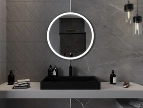 Mexen Esso megvilágított, kerek 80 cm-es fürdőszobai tükör, 6000K LED, páramentes, fekete keret - 9825-080-080-611-70