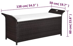 barna polyrattan tárolópad párnával 138 cm