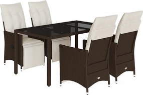 vidaXL 5 részes barna polyrattan kerti bisztrógarnitúra párnákkal