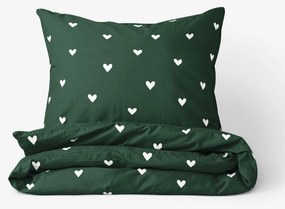 Goldea pamut ágyneműhuzat - szívecskék, sötétzöld alapon 140 x 220 és 70 x 90 cm