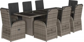 vidaXL 9 részes szürke polyrattan kerti étkezőgarnitúra párnával