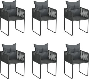 vidaXL 6 db fekete polyrattan kültéri szék párnával