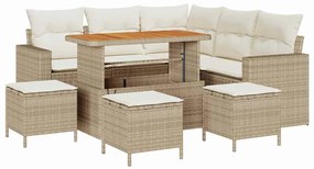 vidaXL Kerti Kanapé Szett 9 pcs Bézs polirattan