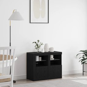 LED világítással ellátott oldalszekrények 2 db Fekete tölgy 41x37x67 cm