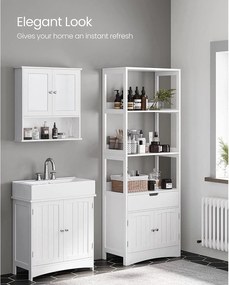 Tárolószekrény, magas szekrény 3 polccal, fehér